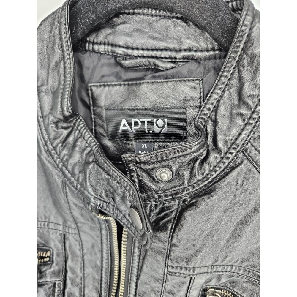 Apt 9 Womens Sz XL Full Zip Up Faux Leather Moto Jacket Black - Picture 3 of 4